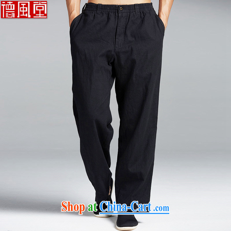 De wind church universal suffrage power units the Chinese Tang on men's trousers Elasticated waist and chic embroidery China wind summer comfortable black XL, de-tong, and shopping on the Internet