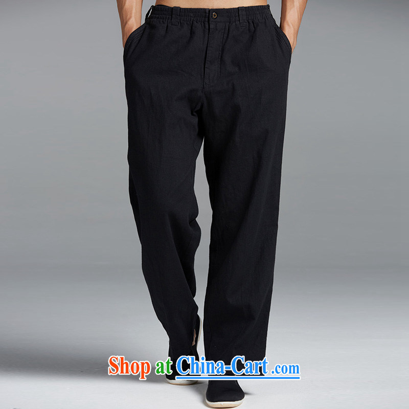 De wind church universal suffrage power units the Chinese Tang on men's trousers Elasticated waist and chic embroidery China wind summer comfortable black XL, de-tong, and shopping on the Internet