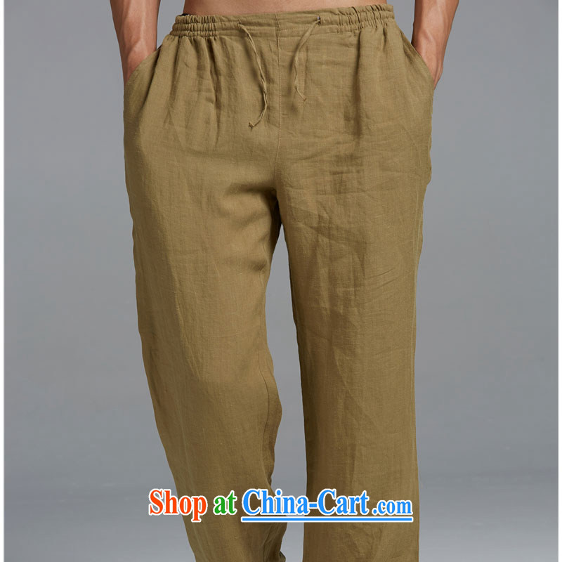 De-tong High?ramie Chinese men's 2015 summer trousers Chinese elastic leisure men's trousers China wind yellow and green XXXL, de-tong, shopping on the Internet