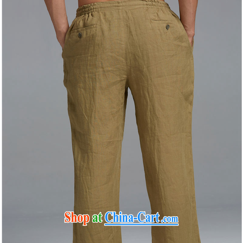 De-tong High?ramie Chinese men's 2015 summer trousers Chinese elastic leisure men's trousers China wind yellow and green XXXL, de-tong, shopping on the Internet