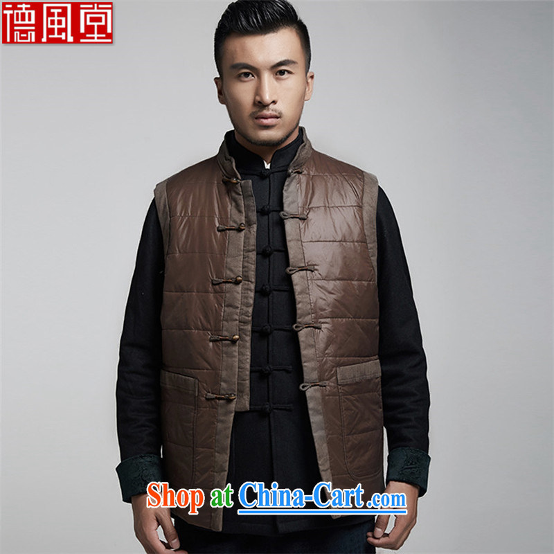 De-tong, thick winter men Tang is a warm vest improved thick, eschewed  Chinese clothing dark coffee XXXL