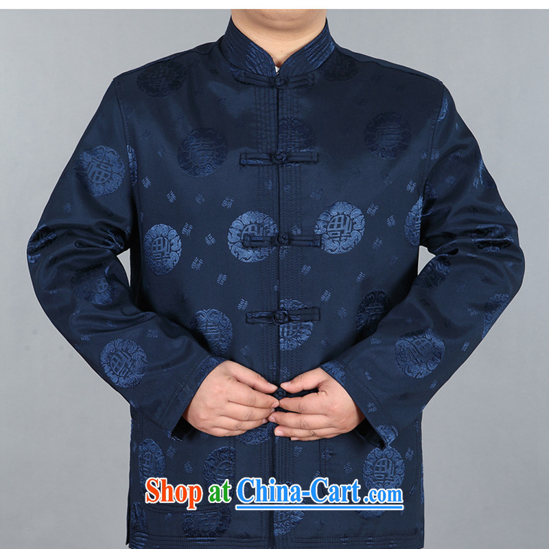 The chestnut mouse spring loaded Tang men long-sleeved men's middle-aged and older Chinese father with T-shirt well field China wind Chinese men and dark blue XXXL