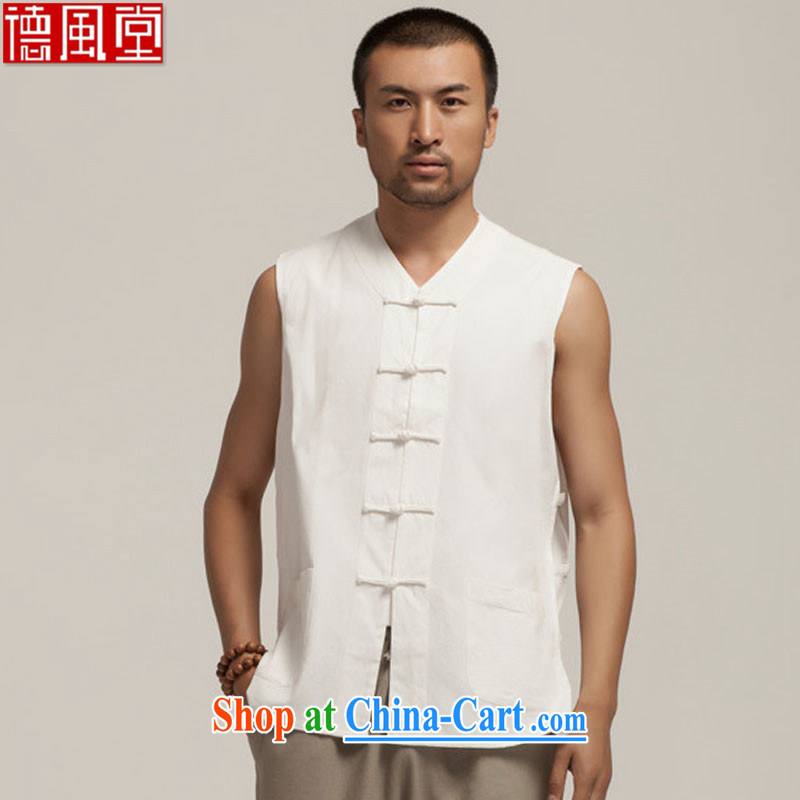 De-tong and hill cotton muslin T-shirts Chinese eschewed a Chinese camp shoulder sleeveless sweat back China wind men's 2015 summer white XXXL