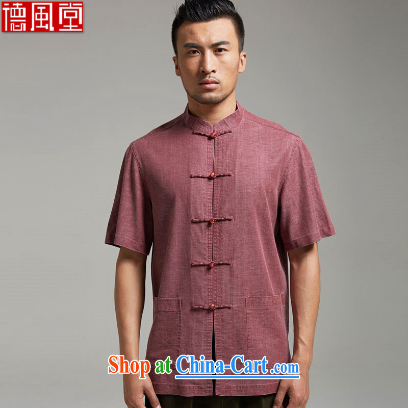 De-tong dust-free middle-aged man with short T-shirt cotton mA short-sleeved summer 2015 new Chinese Wind and wine red XXXL