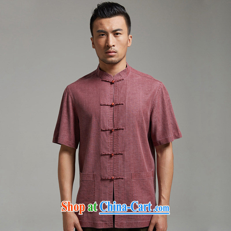 De-tong dust-free middle-aged man with short T-shirt cotton mA short-sleeved summer 2015 new Chinese Wind and wine red XXXL, de-tong, and shopping on the Internet