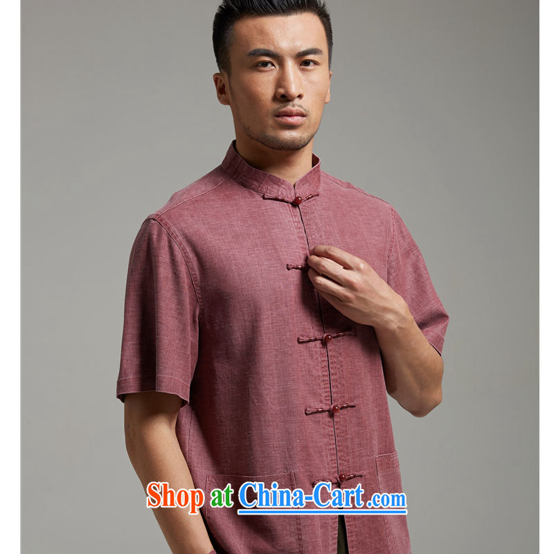 De-tong dust-free middle-aged man with short T-shirt cotton mA short-sleeved summer 2015 new Chinese Wind and wine red XXXL, de-tong, and shopping on the Internet
