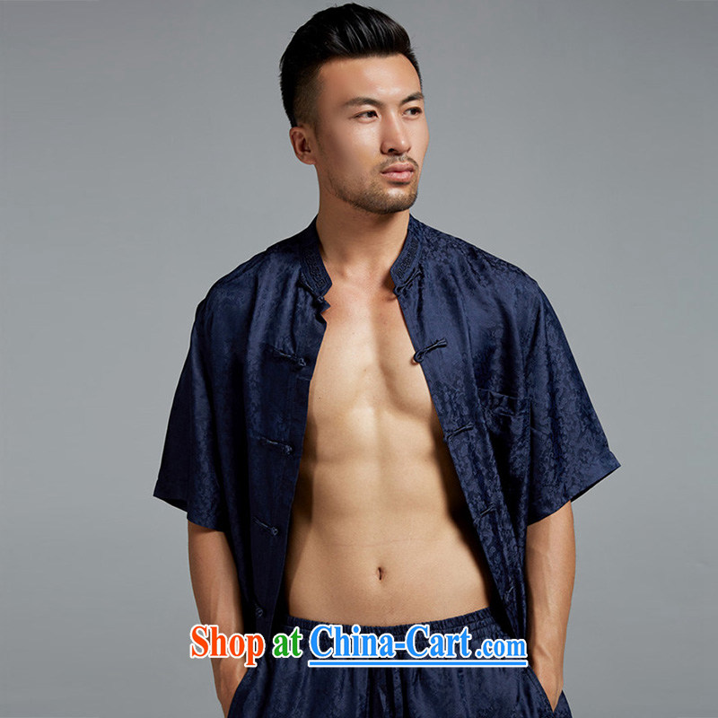 De-tong-star River silk Tang on short-sleeved Chinese-tie-soo for men's shirts taste excellent Chinese wind 2015 summer dark blue XXL, de-tong, and shopping on the Internet