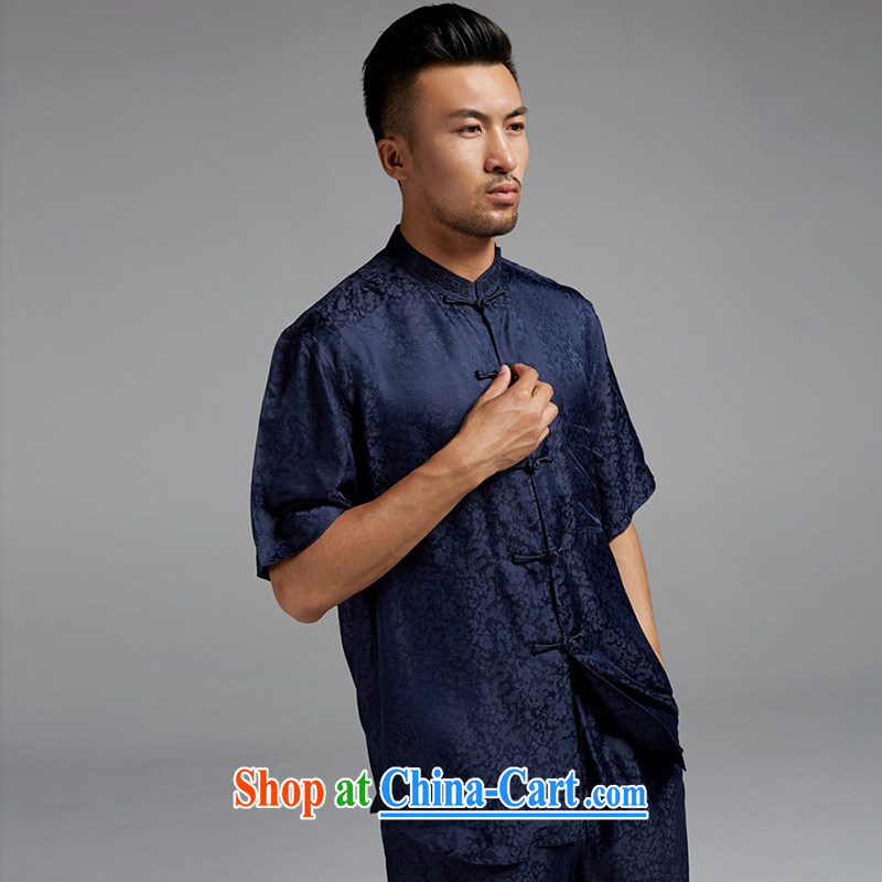 De-tong-star River silk Tang on short-sleeved Chinese-tie-soo for men's shirts taste excellent Chinese wind 2015 summer dark blue XXL, de-tong, and shopping on the Internet