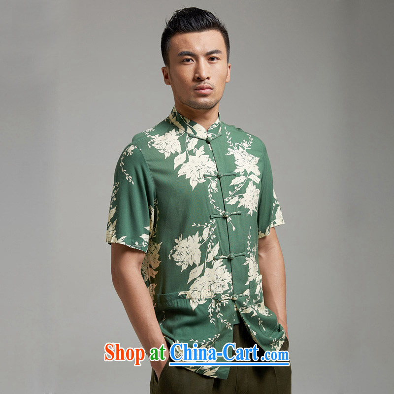 De wind church infected with dust-free short-sleeved Chinese male and T-shirts, summer 2015 new, larger Chinese wind load of Chinese clothing green 4 XL, wind, and shopping on the Internet