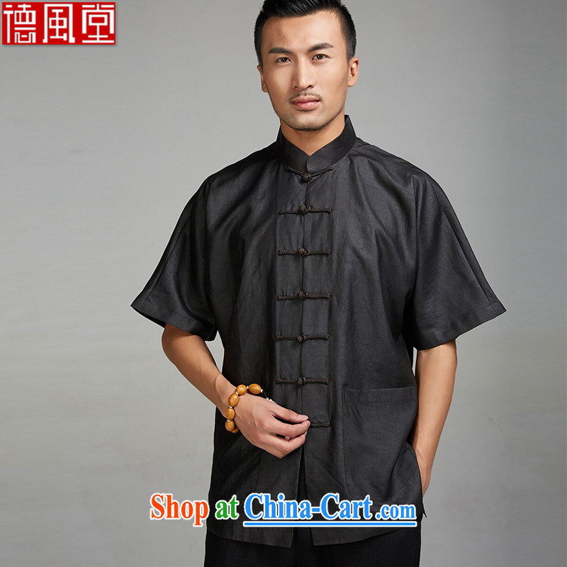 De-TONG HIN Canada silk fragrant cloud yarn Chinese short-sleeve Chinese shirt lightweight and comfortable Chinese Wind and summer 2015 black XXXL