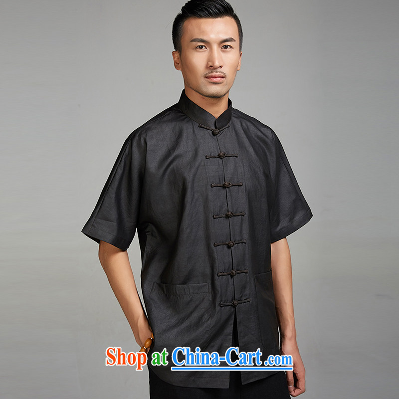 De-TONG HIN Canada silk Hong Kong cloud yarn Tang with a short-sleeved Chinese shirt lightweight and comfortable Chinese Wind and summer 2015 black XXXL, de-tong, shopping on the Internet