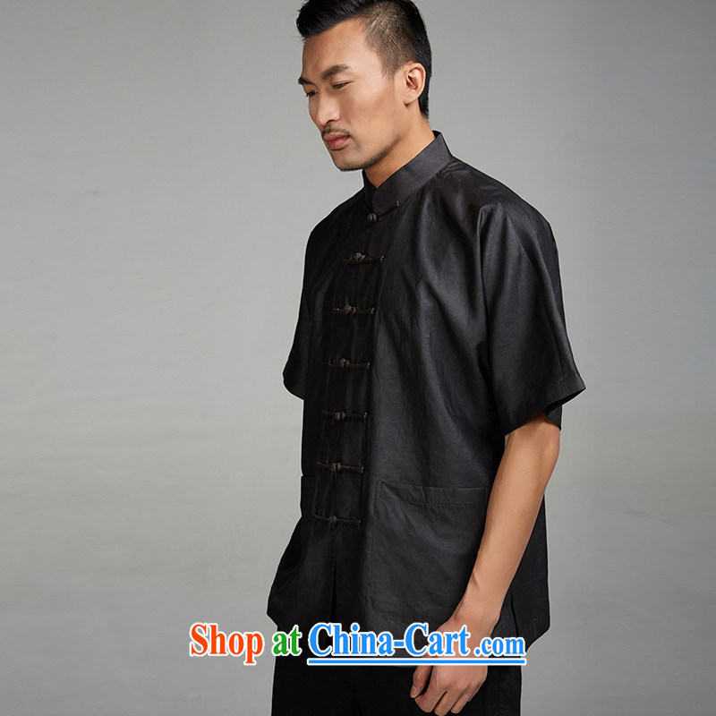 De-TONG HIN Canada silk Hong Kong cloud yarn Tang with a short-sleeved Chinese shirt lightweight and comfortable Chinese Wind and summer 2015 black XXXL, de-tong, shopping on the Internet