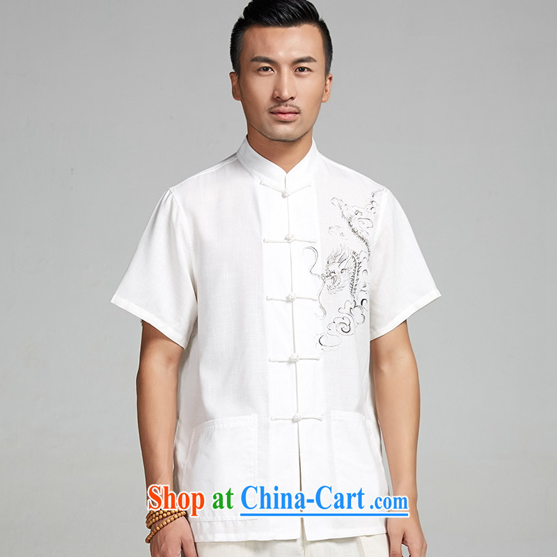 De-tong the Kowloon Yau Ma Tei cotton hand-painted Chinese men and 2015 short-sleeve summer shirt Chinese nation as well as the leisure China wind white 4XL/185, the church, and, on-line shopping
