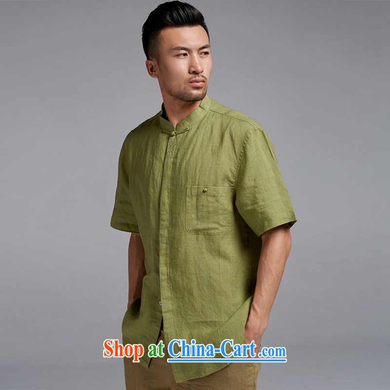 De-tong harness GE 2015 new linen Chinese short-sleeved Chinese shirt summer improved breathability and comfort Chinese Wind and dark green XXXL, wind, and shopping on the Internet