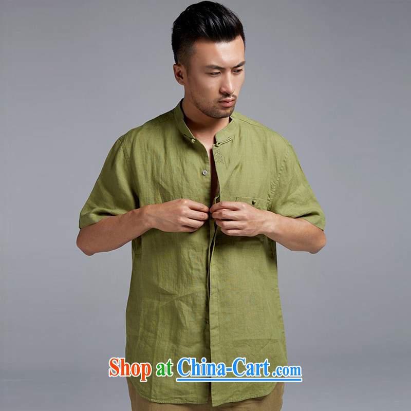 De-tong harness GE 2015 new linen Chinese short-sleeved Chinese shirt summer improved breathability and comfort Chinese Wind and dark green XXXL, wind, and shopping on the Internet