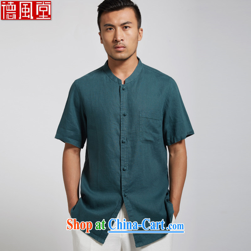 Wind turbine, together with World linen improved Chinese men's short-sleeved Chinese 2015 summer shirt China wind beauty, dark green XXXL