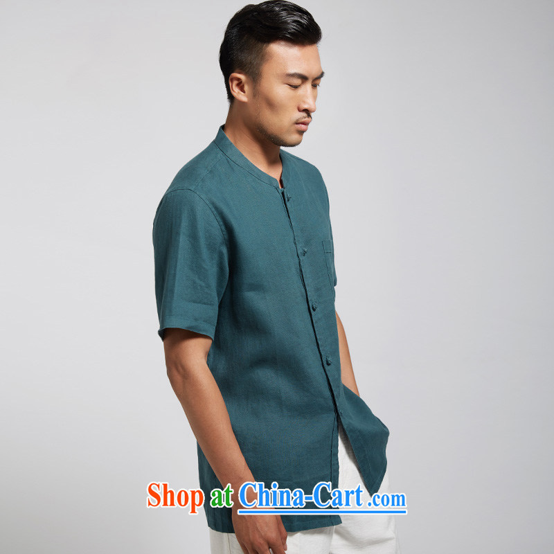 Wind turbine, together with World linen improved Chinese men and a short-sleeved Chinese 2015 summer shirt China wind beauty, dark green XXXL, de-tong, and shopping on the Internet