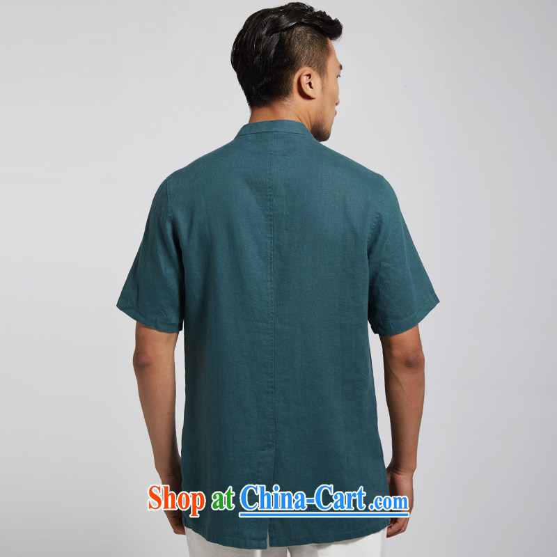 Wind turbine, together with World linen improved Chinese men and a short-sleeved Chinese 2015 summer shirt China wind beauty, dark green XXXL, de-tong, and shopping on the Internet