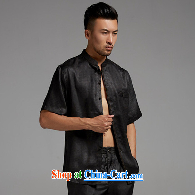 De-tong-chun, silk incense cloud yarn Tang with a short-sleeved Chinese chumps for cultivating shirt China wind men's 2015 summer black XXL, de-tong, shopping on the Internet