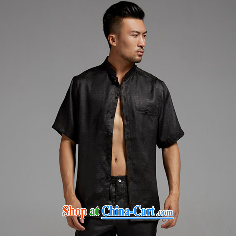 De-tong-chun, silk incense cloud yarn Tang with a short-sleeved Chinese chumps for cultivating shirt China wind men's 2015 summer black XXL, de-tong, shopping on the Internet