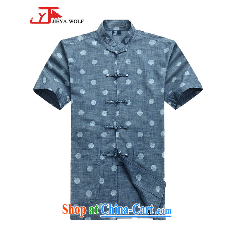 Jack And Jacob - Wolf JIEYA - WOLF Chinese men's short-sleeved cotton the Summer dot T-shirt shirt minimalist China wind, men with jeans blue 190_XXXL