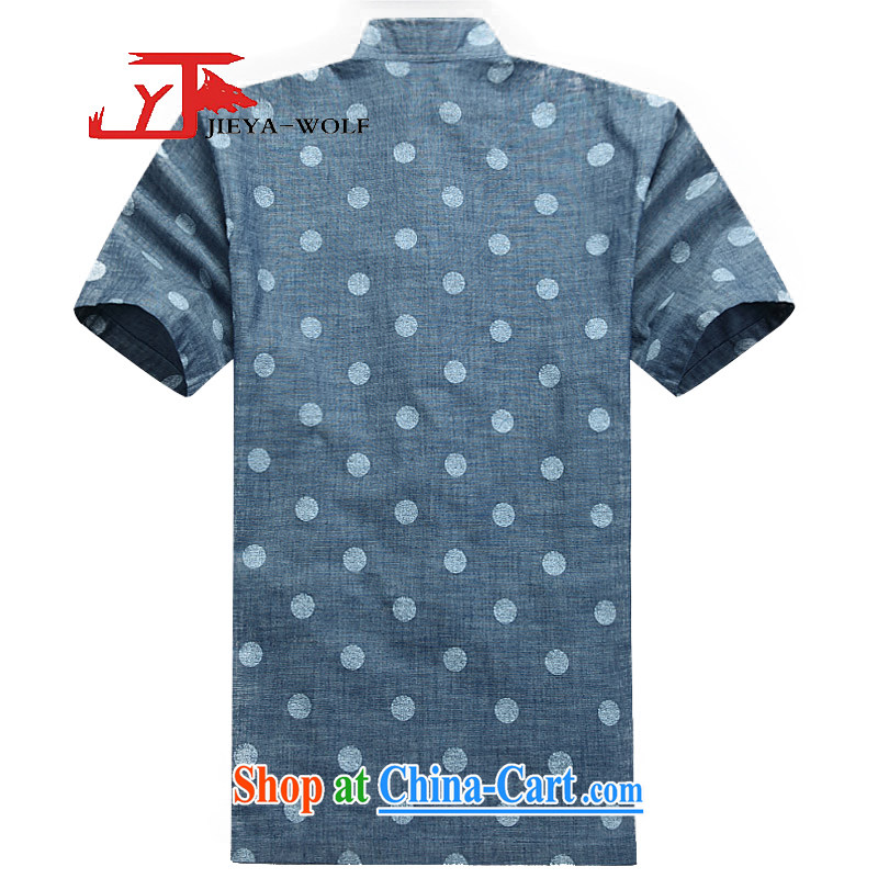 Cheng Kejie, Jacob - Wolf JIEYA - WOLF Chinese men's short-sleeved cotton the Summer dot T-shirt shirt in short, China wind, men with jeans blue 190/XXXL, JIEYA - WOLF, shopping on the Internet
