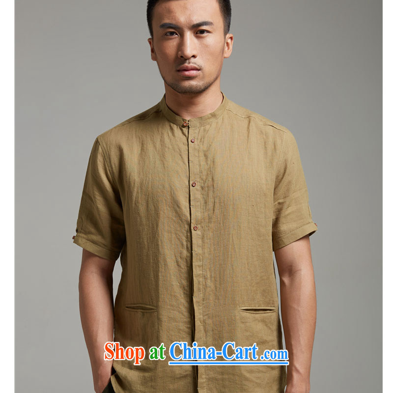De wind turbine hall the dust the Tang with a short-sleeved Chinese round-collar casual men's shirts cool breathable China wind 2015 summer the green XXXL, de-tong, shopping on the Internet