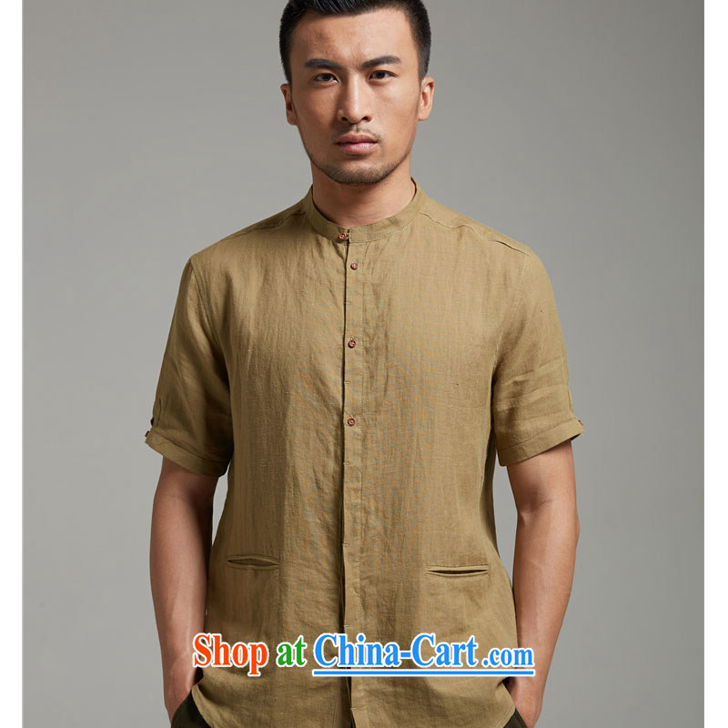 De wind turbine hall the dust the Tang with a short-sleeved Chinese round-collar casual men's shirts cool breathable China wind 2015 summer the green XXXL, de-tong, shopping on the Internet