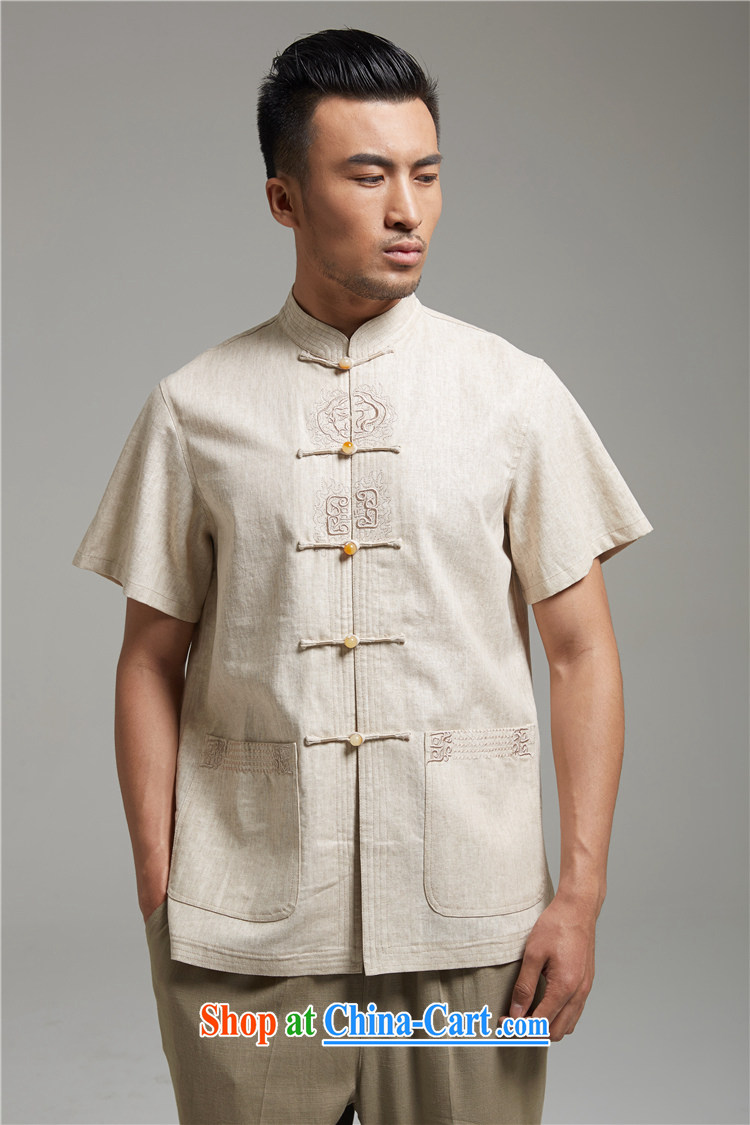De-Tong Ka Shui Tang replace 2015 summer short-sleeved linen Chinese male-buckle older leisure Chinese wind Cornhusk yellow 4 XL pictures, price, brand platters! Elections are good character, the national distribution, so why buy now enjoy more preferential! Health