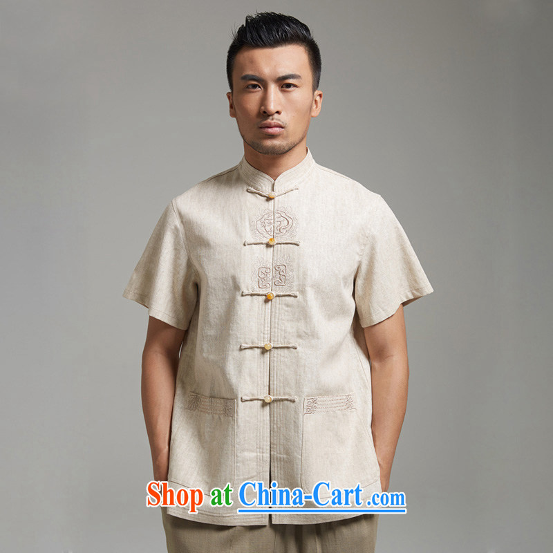 De-Tong Ka Shui Tang replace 2015 summer short-sleeve linen Chinese male-buckle older leisure Chinese wind Cornhusk yellow 4 XL, wind, and, shopping on the Internet