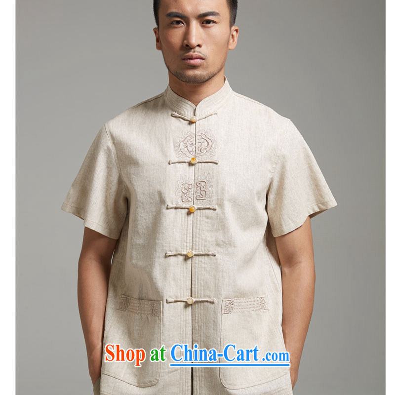 De-Tong Ka Shui Tang replace 2015 summer short-sleeve linen Chinese male-buckle older leisure Chinese wind Cornhusk yellow 4 XL, wind, and, shopping on the Internet
