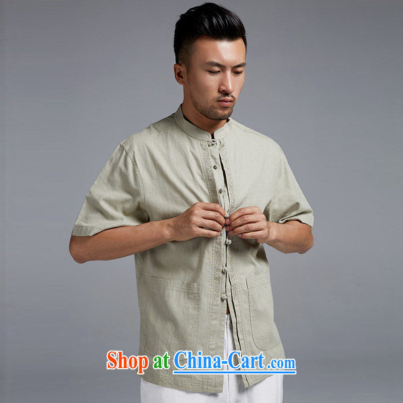 Wind, together with the terrace in summer 2015 short-sleeved cotton the male Chinese Chinese, for cultivating small shirt boutique men's light green XXL, de-tong, online shopping