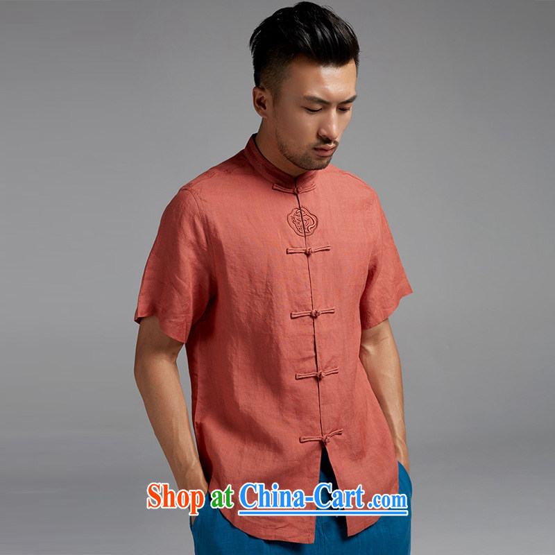 De-Tong Hang Lung linen shirt short-sleeved Chinese New Tray for Chinese men and are decorated in Chinese style summer 2015 orange red XXXL, de-tong, online shopping