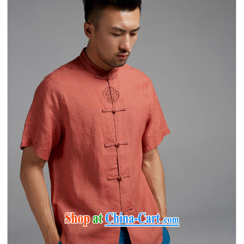 De-Tong Hang Lung linen shirt short-sleeved Chinese New Tray for Chinese men and are decorated in Chinese style summer 2015 orange red XXXL, de-tong, online shopping
