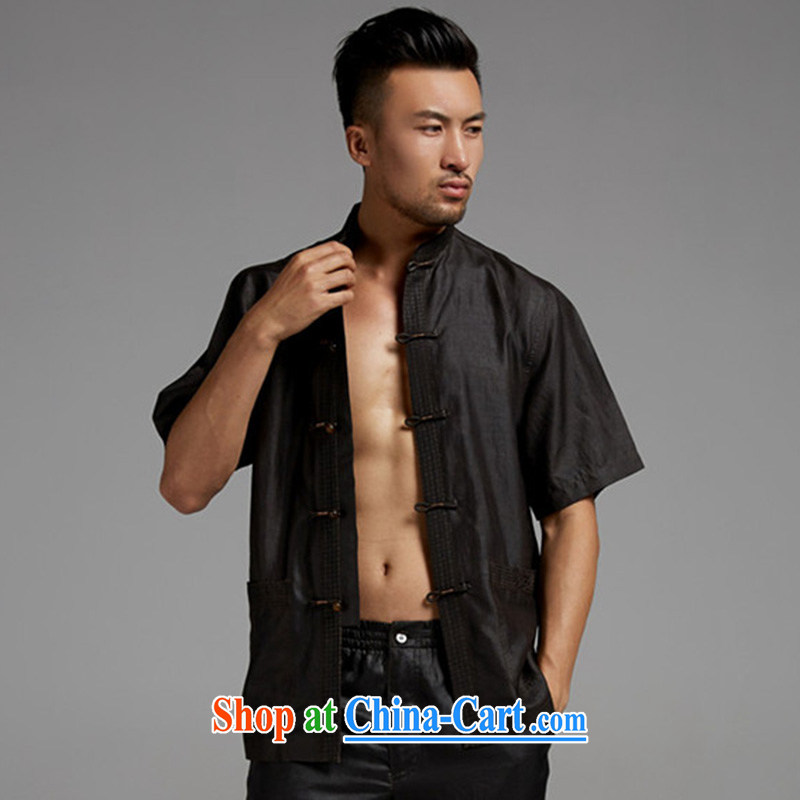 De wind church alone, really, summer 2015 men's Chinese short-sleeved Chinese elderly in shirt China wind male black XXL, wind, and, online shopping