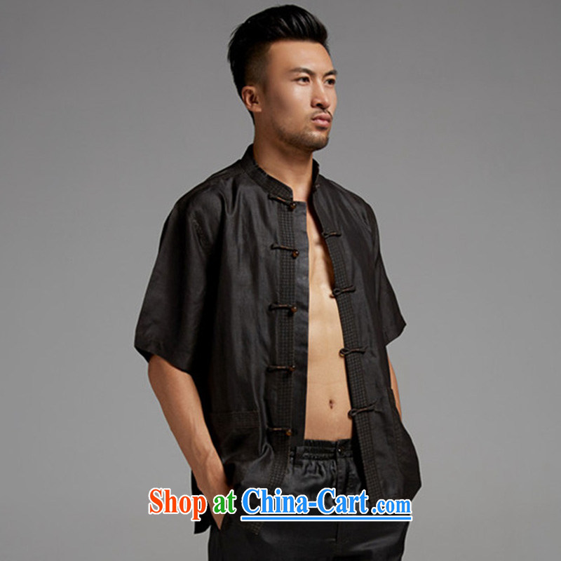 De wind church alone, really, summer 2015 men's Chinese short-sleeved Chinese elderly in shirt China wind male black XXL, wind, and, online shopping