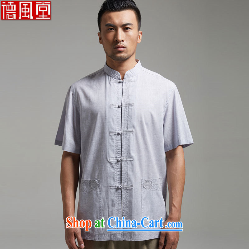 De-tong chu untarnished cotton MA, for Chinese short-sleeved men's Chinese summer 2015 new Chinese wind and light gray XL