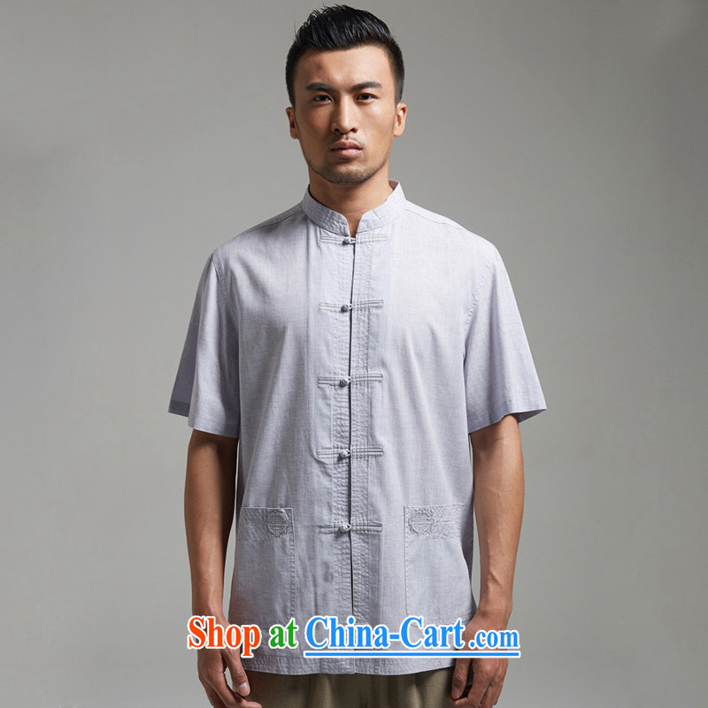De-tong chu untarnished cotton MA, for Chinese short-sleeved men's Chinese summer 2015 new Chinese wind and light gray XL, de-tong, shopping on the Internet