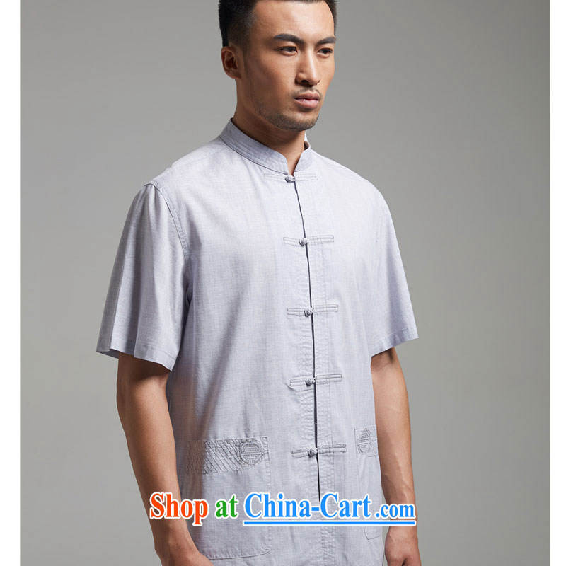 De-tong chu untarnished cotton MA, for Chinese short-sleeved men's Chinese summer 2015 new Chinese wind and light gray XL, de-tong, shopping on the Internet