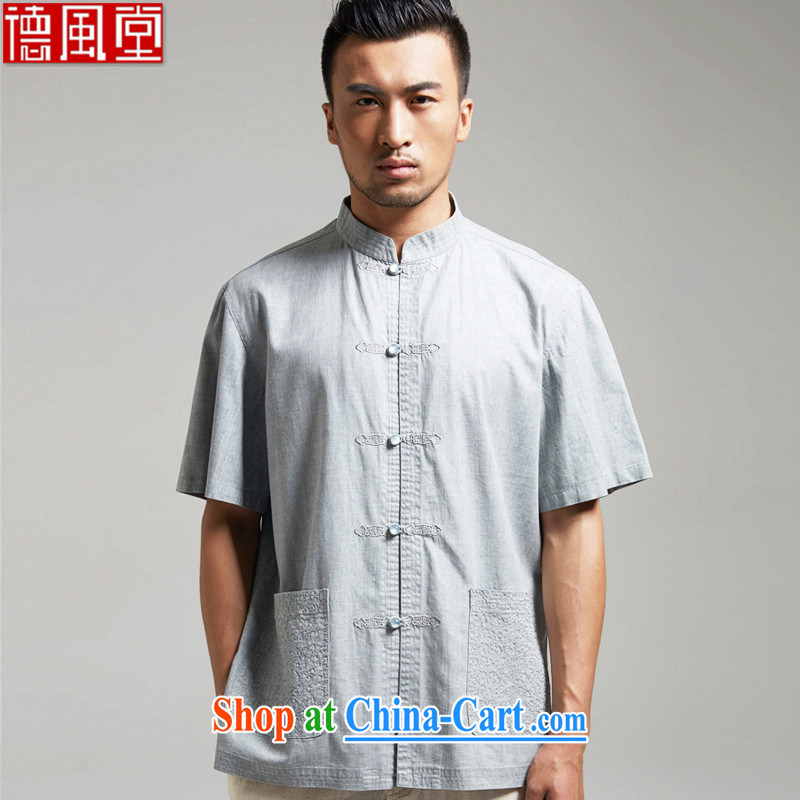 De-tang Eater of Days 2015 Chinese men's short-sleeved summer Chinese elderly in improved Han-Chinese wind and light gray M