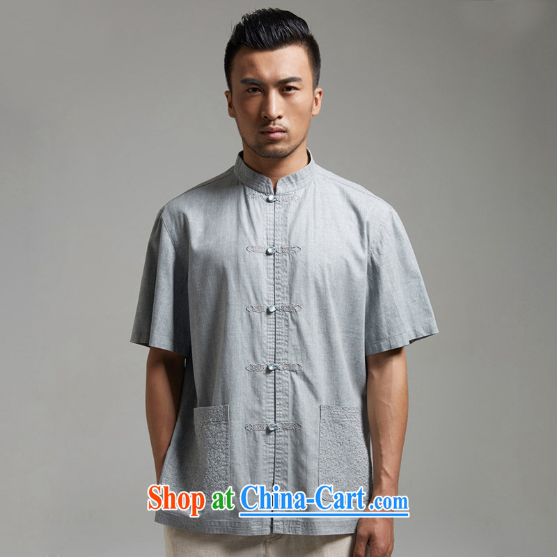 De-tang Eater of Days 2015 Chinese men's short-sleeved summer Chinese elderly in improved Han-Chinese wind and light gray M, de-tong, shopping on the Internet