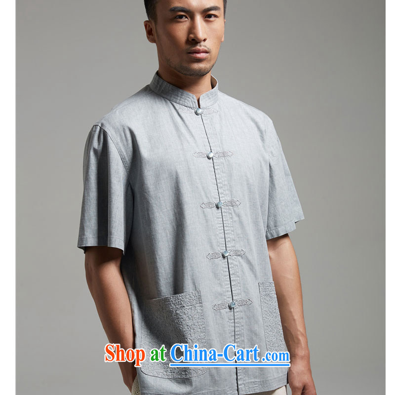 De-tang Eater of Days 2015 Chinese men's short-sleeved summer Chinese elderly in improved Han-Chinese wind and light gray M, de-tong, shopping on the Internet