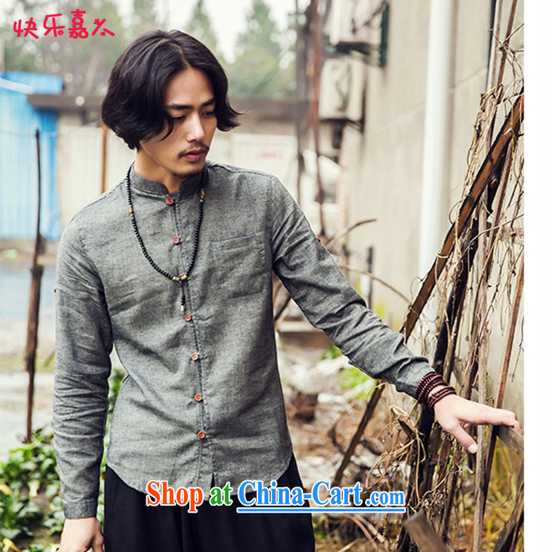 Card, men's leisure, shirt for spring 2015 New Product China wind wooden tie, collar shirt C 25 dark gray XL