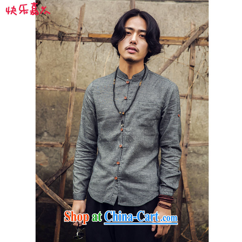 Card, men's leisure, shirt for spring 2015 New Product China wind wooden tie, collar shirt C 25 dark gray XL, happy, and shopping on the Internet