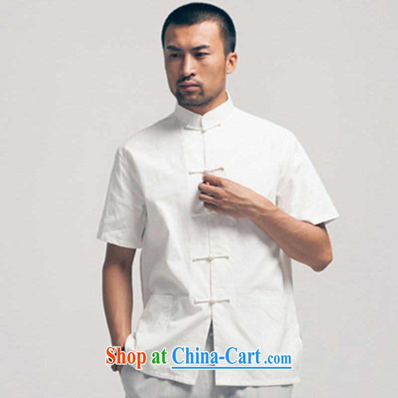 De wind hall of cotton 2015 cotton muslin short-sleeve Chinese shirt and short summer load half sleeve elegant comfortable China wind men's white L, de-tong, shopping on the Internet