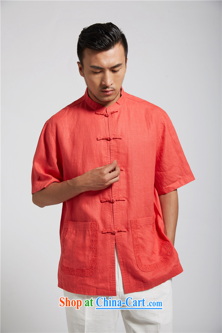 De-tong upwind 2015 linen men's fitted embroidered Chinese Tang replace short-sleeved Ethnic Wind shirt Chinese clothing light red XXXL pictures, price, brand platters! Elections are good character, the national distribution, so why buy now enjoy more preferential! Health