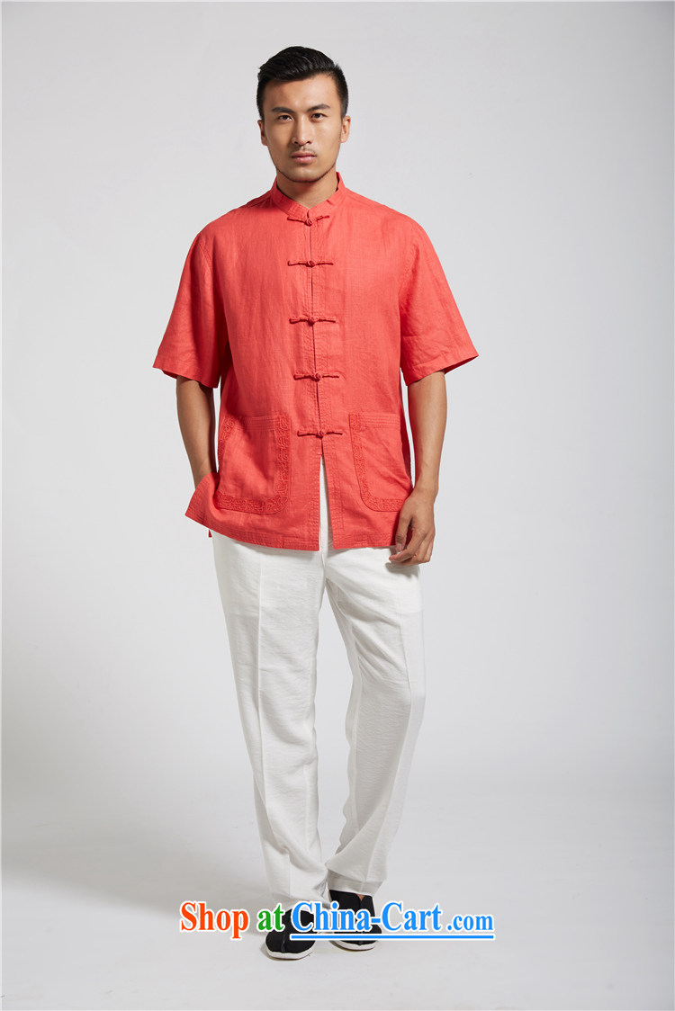 De-tong upwind 2015 linen men's fitted embroidered Chinese Tang replace short-sleeved Ethnic Wind shirt Chinese clothing light red XXXL pictures, price, brand platters! Elections are good character, the national distribution, so why buy now enjoy more preferential! Health