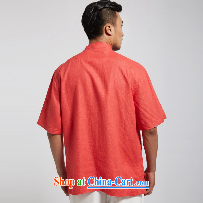 De-tong upwind 2015 linen men's boxed embroidered Chinese Chinese short-sleeved Ethnic Wind shirt Chinese clothing light red XXXL, de-tong, and shopping on the Internet