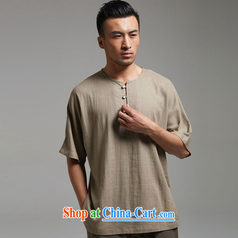 De wind hall elegant Chinese wind 2015 summer men's retro T pension round-collar cotton the solid color short-sleeved leisure T shirt T-shirt green XL, de-tong, shopping on the Internet