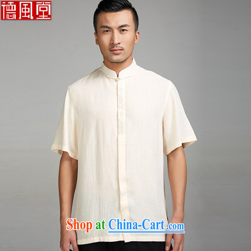 De-tong-chun?2015 embroidery new Chinese men and summer Chinese short-sleeved shirt China wind male Chinese clothing yellow M, de-tong, shopping on the Internet